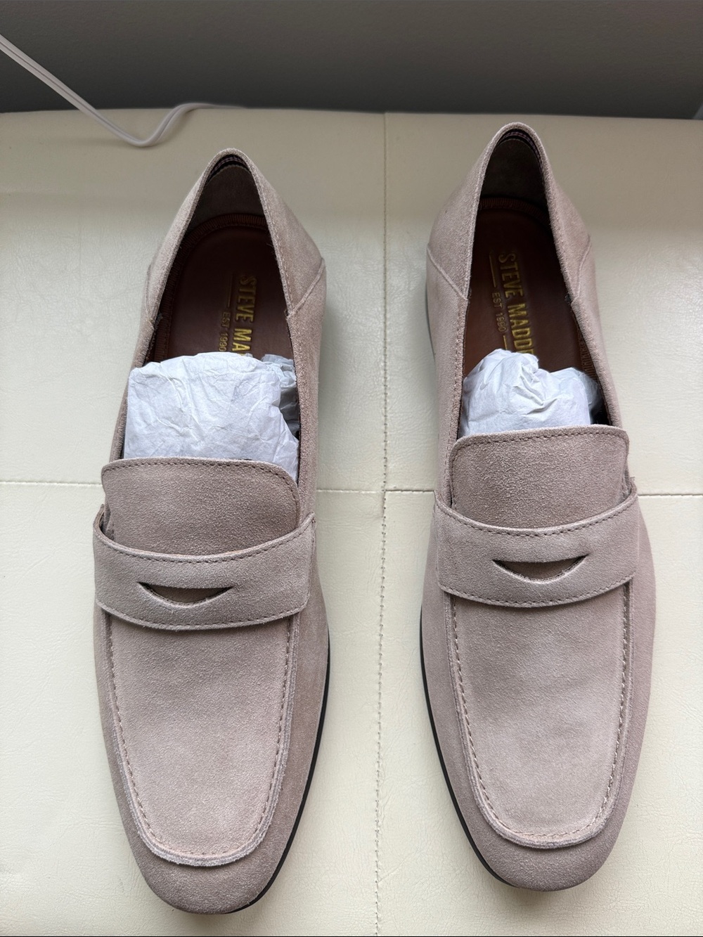 Steve Madden Taupe Suede Penny Loafers